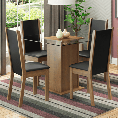 Juego de Comedor Aline con 4 Sillas - Encimera Cuadrada de Cristal Marrón/Negro