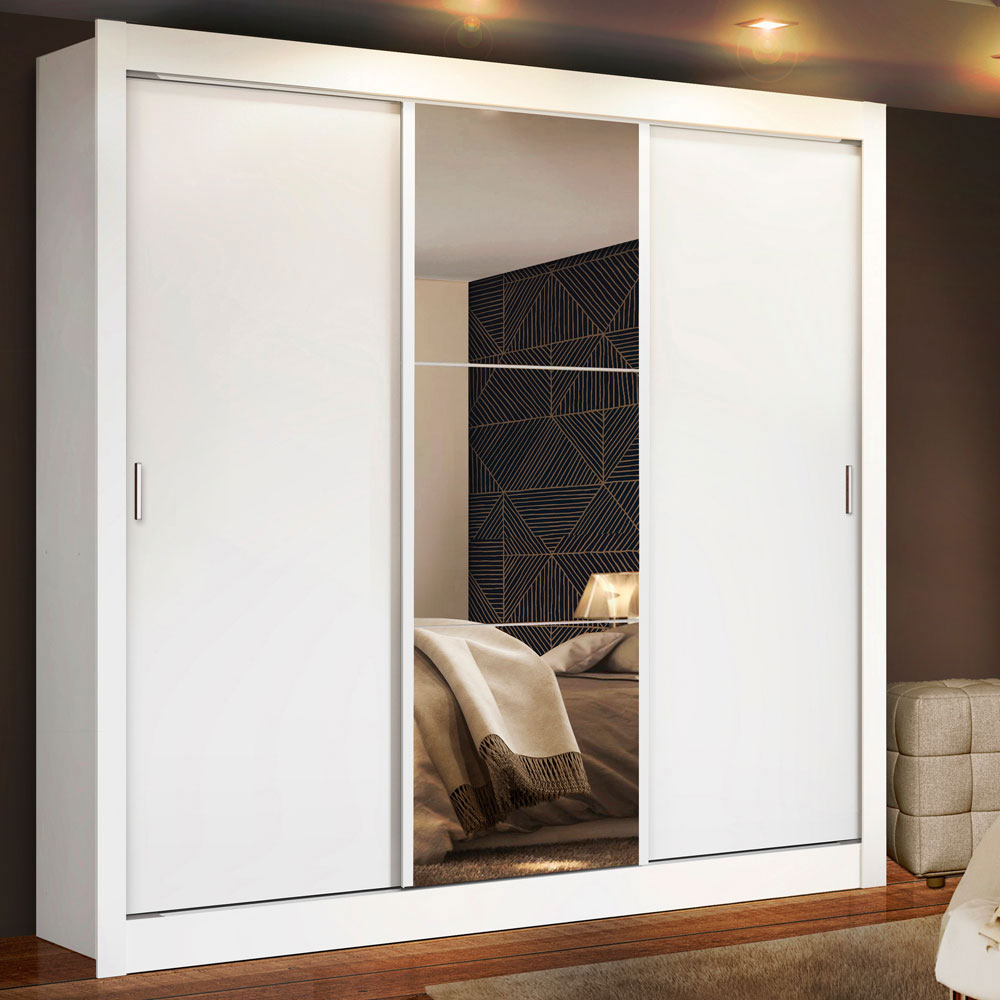 Clóset Monaco 3 Puertas Corredizas 1 Espejo Blanco 170 cm x 205 cm x 51 cm