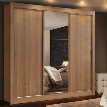 Clóset Monaco 170 cm 3 Puertas Corredizas 1 Espejo Marrón Madesa