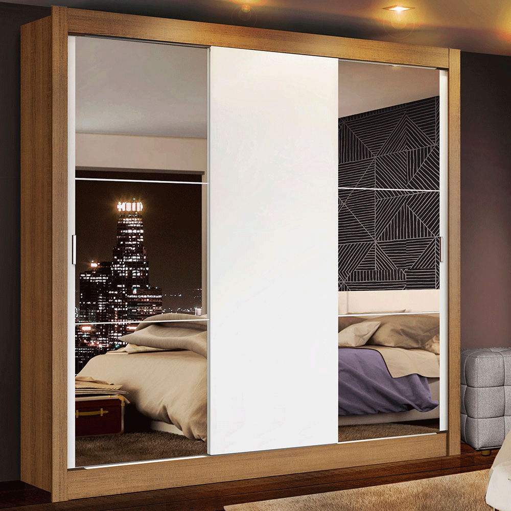 Clóset Monaco 3 Puertas Corredizas 2 Espejos Marrón/Blanco 170 cm x 205 cm x 51 cm
