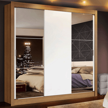 Clóset Monaco 3 Puertas Corredizas 2 Espejos Marrón/Blanco 170 cm x 205 cm x 51 cm