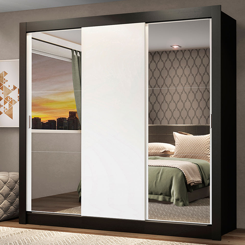 Clóset Monaco 3 Puertas Corredizas 2 Espejos Negro/Blanco 170 cm x 205 cm x 51 cm