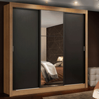 Clóset Monaco 3 Puertas Corredizas 1 Espejo Marrón/Negro 170 cm x 205 cm x 51 cm