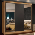 Clóset Monaco 3 Puertas Corredizas 2 Espejos Marrón/Negro 170 cm x 205 cm x 51 cm
