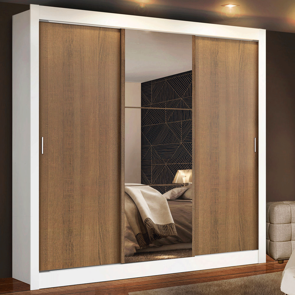 Clóset Monaco 3 Puertas Corredizas 1 Espejo Blanco/Marrón 170 cm x 205 cm x 51 cm