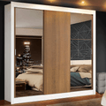 Clóset Monaco 3 Puertas Corredizas 2 Espejos Blanco/Marrón 170 cm x 205 cm x 51 cm