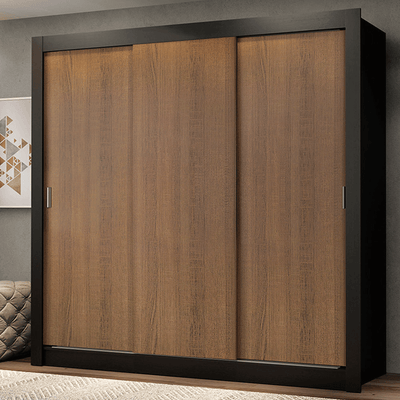 Clóset Monaco 170 cm 3 Puertas Corredizas Negro/Marrón Madesa