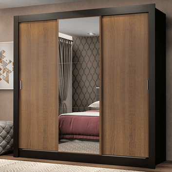Clóset Monaco 3 Puertas Corredizas 1 Espejo Negro/Marrón 170 cm x 205 cm x 51 cm