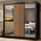 Clóset Monaco 3 Puertas Corredizas 2 Espejos Negro/Marrón 170 cm x 205 cm x 51 cm