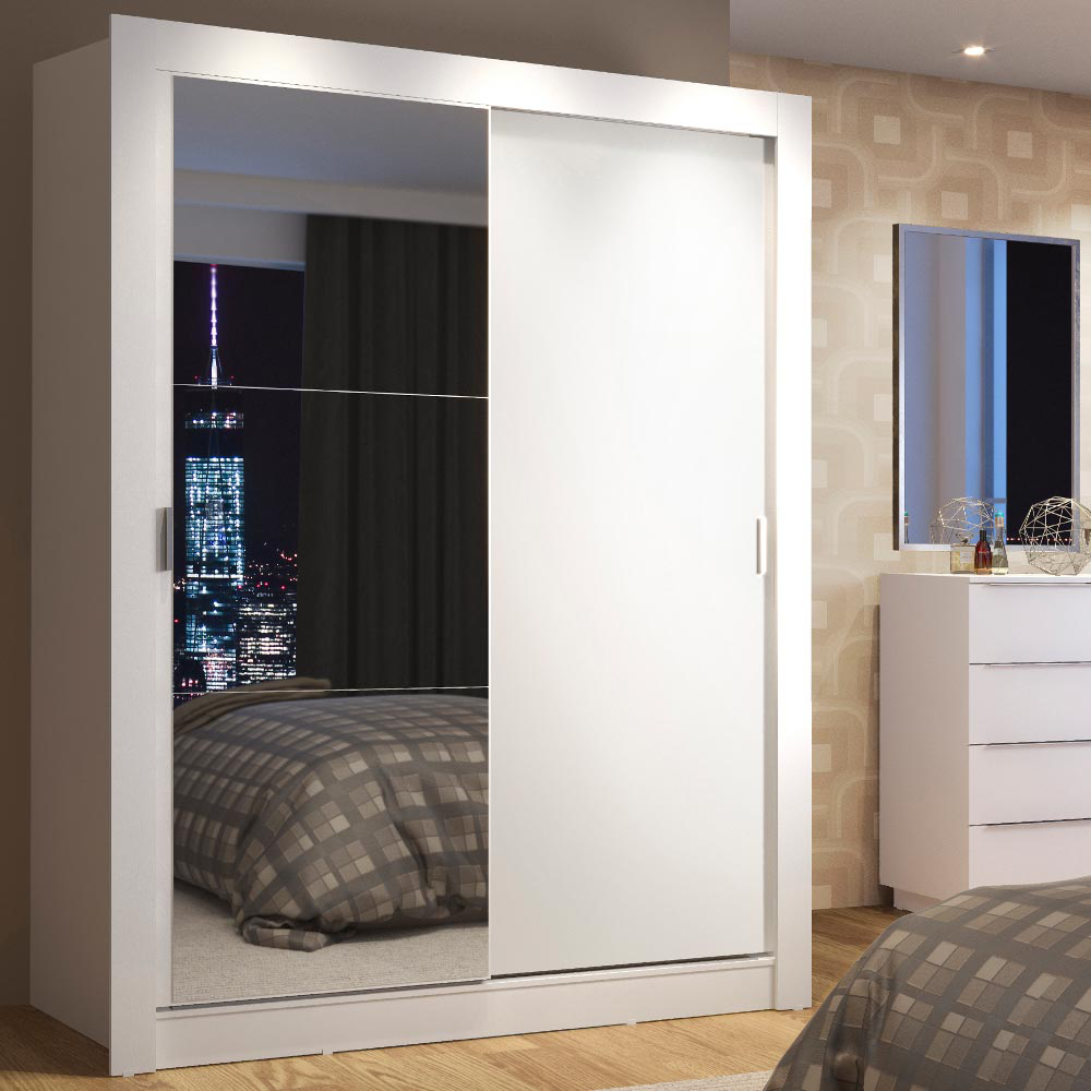 Clóset Denver 117 cm 2 Puertas Corredizas 1 Espejo Blanco Madesa