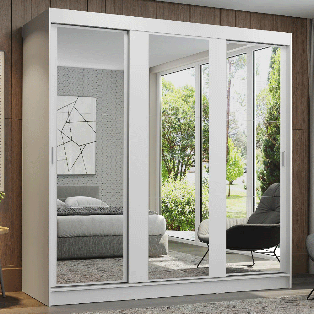 Clóset Reno 3 Puertas Corredizas con Espejos Blanco 180 cm x 205 cm x 54 cm