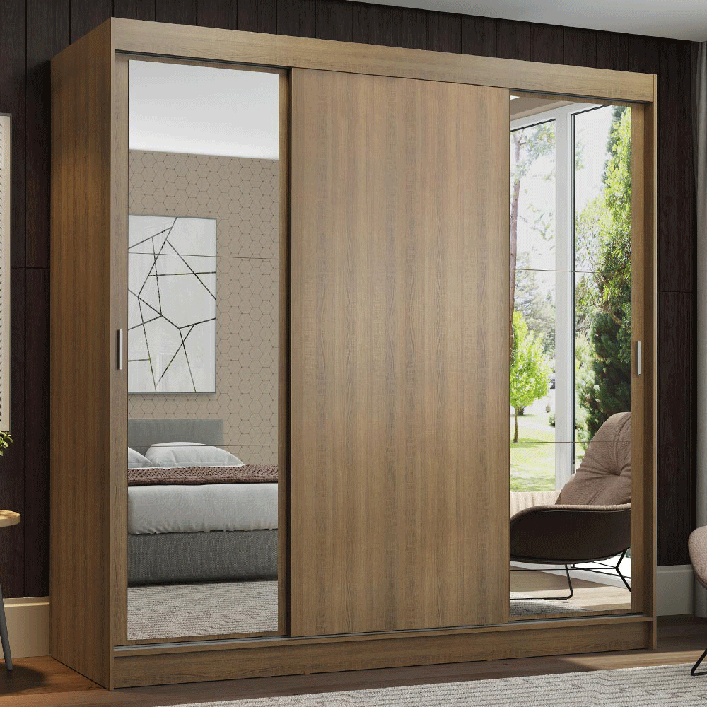 Clóset Reno 3 Puertas Corredizas 2 Espejos Marrón 180 cm x 205 cm x 54 cm