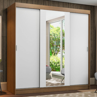 Clóset Reno 3 Puertas Corredizas 1 Espejo Marrón/Blanco 180 cm x 205 cm x 54 cm