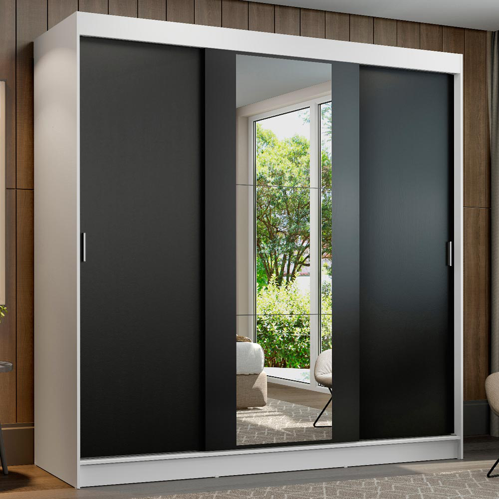Clóset Reno 3 Puertas Corredizas 1 Espejo Blanco/Negro 180 cm x 205 cm x 54 cm