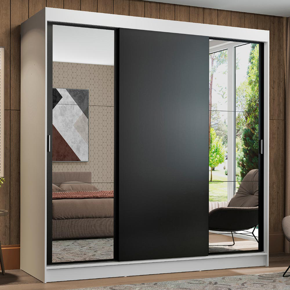 Clóset Reno 3 Puertas Corredizas 2 Espejos Blanco/Negro 180 cm x 205 cm x 54 cm