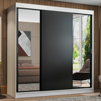 Clóset Reno 3 Puertas Corredizas 2 Espejos Blanco/Negro 180 cm x 205 cm x 54 cm