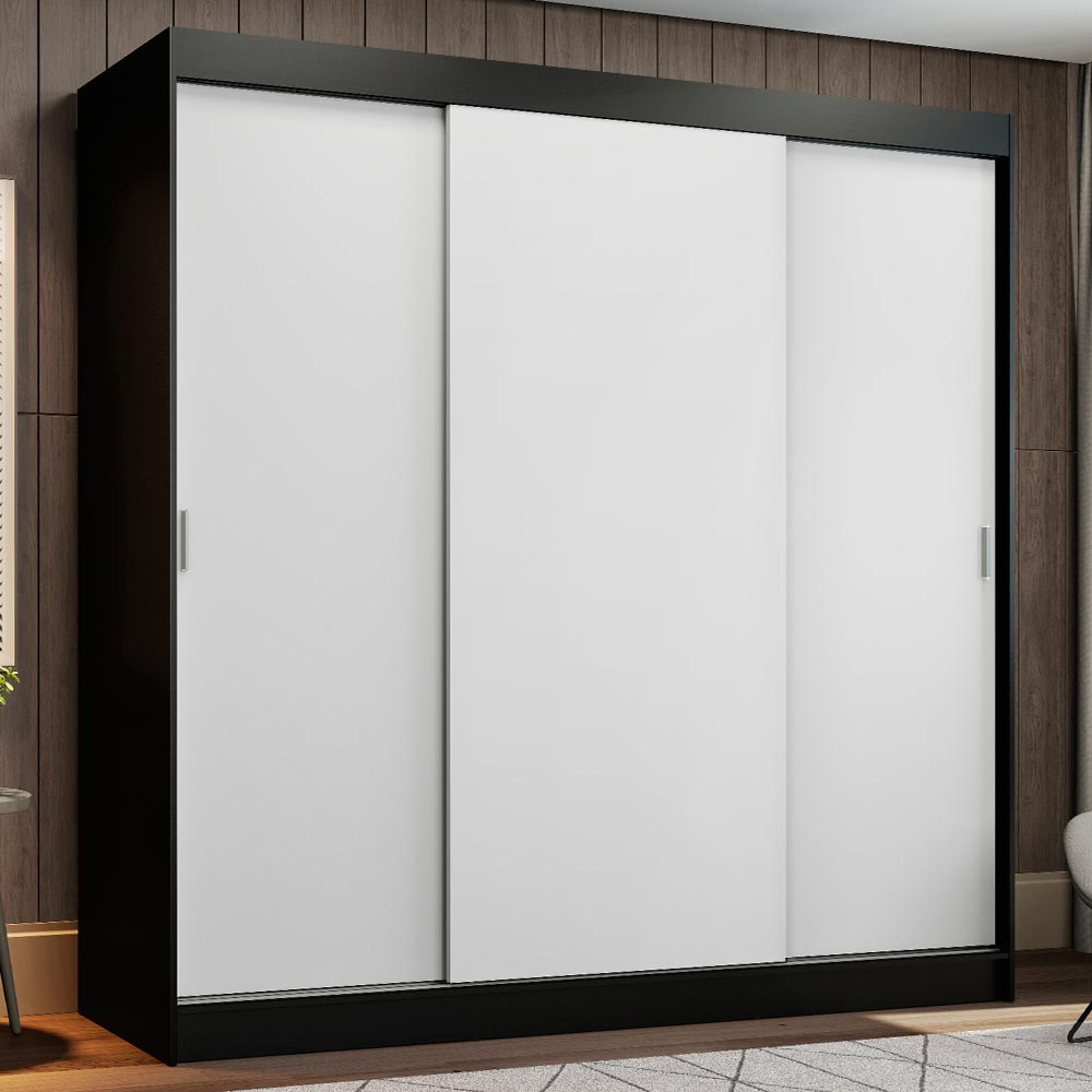 Clóset Reno 3 Puertas Corredizas 4 Cajones Negro/Blanco 180 cm x 205 cm x 54 cm