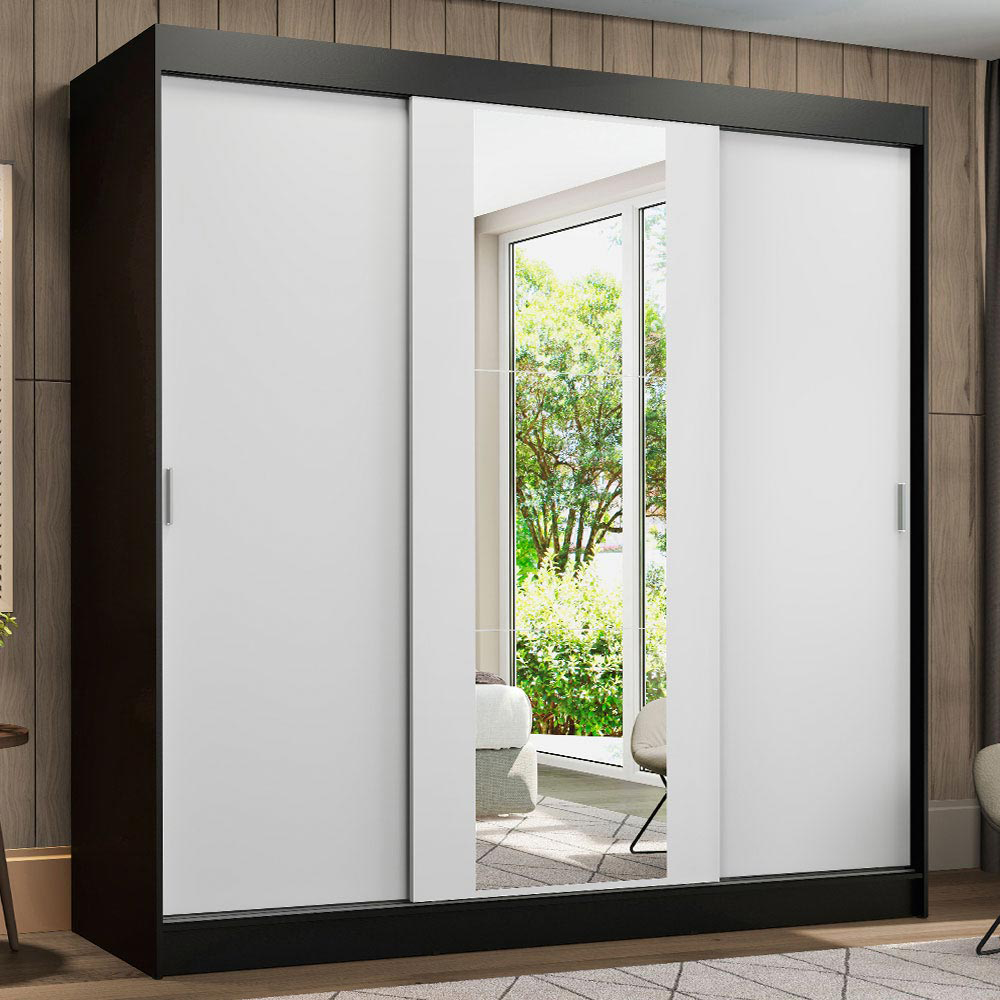 Clóset Reno 3 Puertas Corredizas 1 Espejo Negro/Blanco 180 cm x 205 cm x 54 cm