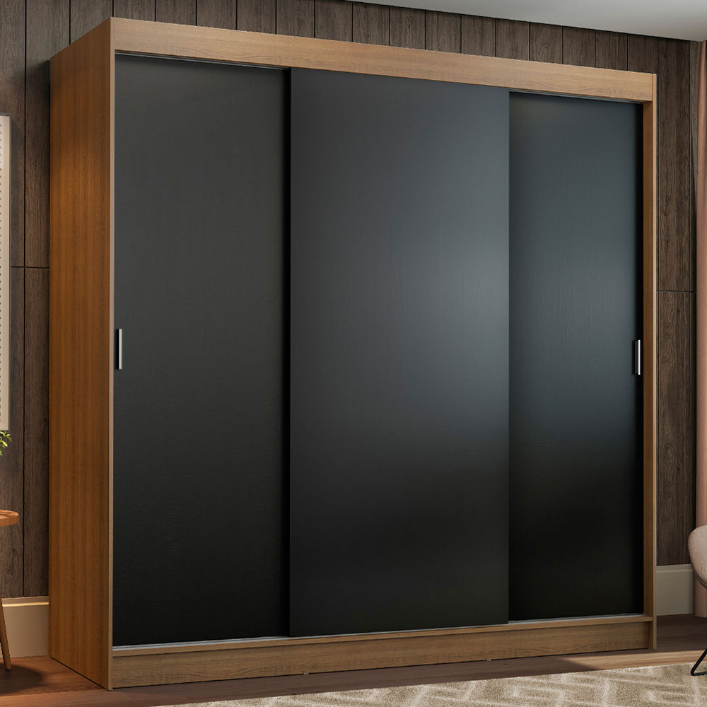 Clóset Reno 3 Puertas Corredizas 4 Cajones Marrón/Negro 180 cm x 205 cm x 54 cm