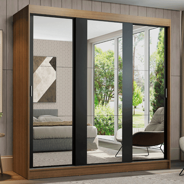 Clóset Reno 3 Puertas Corredizas con Espejos Marrón/Negro 180 cm x 205 cm x 54 cm