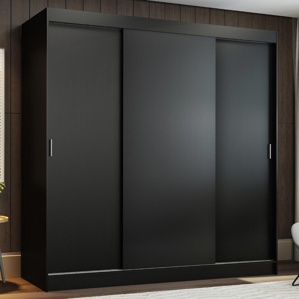 Clóset Reno 3 Puertas Corredizas 4 Cajones Negro 180 cm x 205 cm x 54 cm