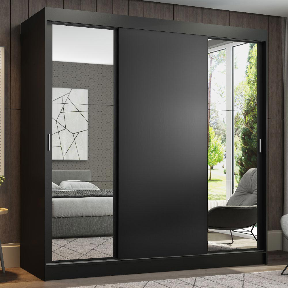 Clóset Reno 3 Puertas Corredizas 2 Espejos Negro 180 cm x 205 cm x 54 cm