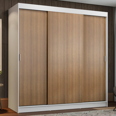 Clóset Reno 3 Puertas Corredizas 4 Cajones Blanco/Marrón 180 cm x 205 cm x 54 cm