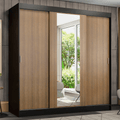 Clóset Reno 3 Puertas Corredizas 1 Espejo Negro/Marrón 180 cm x 205 cm x 54 cm