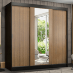 Clóset Reno 3 Puertas Corredizas 1 Espejo Negro/Marrón 180 cm x 205 cm x 54 cm