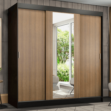 Clóset Reno 3 Puertas Corredizas 1 Espejo Negro/Marrón 180 cm x 205 cm x 54 cm