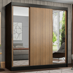 Clóset Reno 3 Puertas Corredizas 2 Espejos Negro/Marrón 180 cm x 205 cm x 54 cm