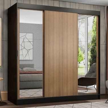Clóset Reno 3 Puertas Corredizas 2 Espejos Negro/Marrón 180 cm x 205 cm x 54 cm
