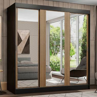 Clóset Reno 3 Puertas Corredizas con Espejos Negro/Marrón 180 cm x 205 cm x 54 cm
