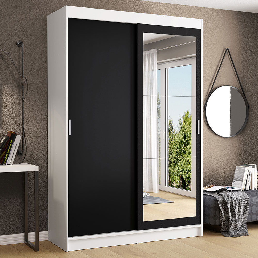 Clóset Tokio 2 Puertas Corredizas 1 Espejo Blanco/Negro 218 cm x 109 cm x 54 cm