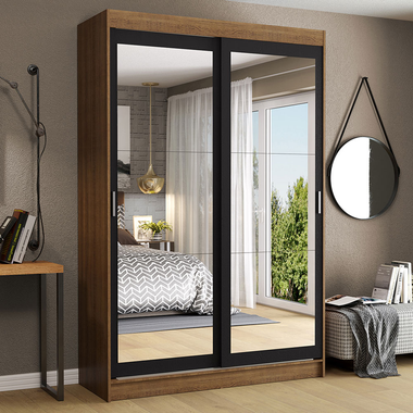Clóset Tokio 2 Puertas Corredizas con Espejos Marrón/Negro 218 cm x 109 cm x 54 cm