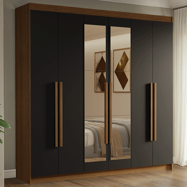 Closet Venus 6 Puertas 4 Cajones 2 Espejos MarrónNegro