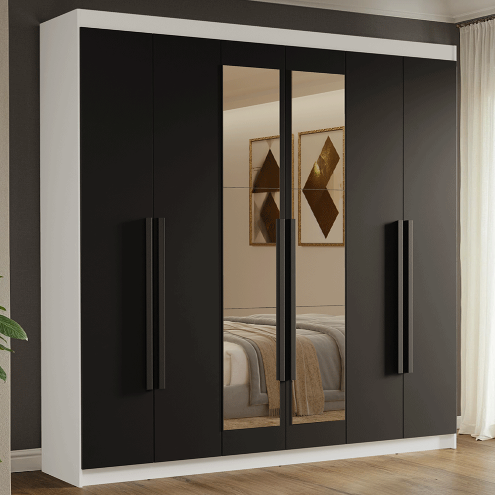 Closet Venus 6 Puertas 4 Cajones 2 Espejos BlancoNegro