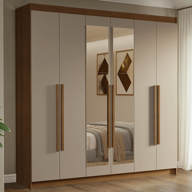 Closet Venus 6 Puertas 4 Cajones 2 Espejos MarrónCrema
