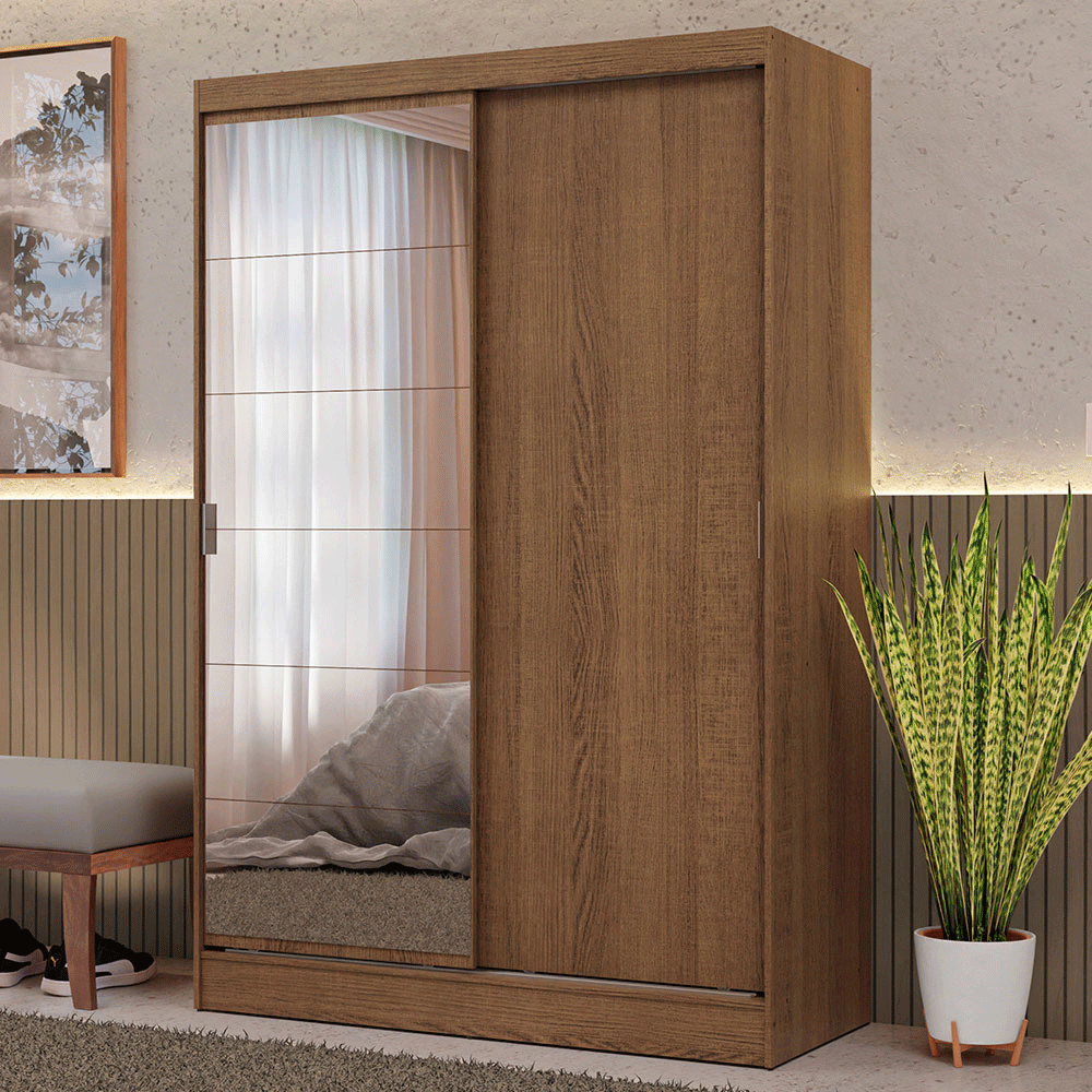 Closet Max 2 Puertas Corredizas 1 Espejo Marrón 183 cm x 119 cm x 54 cm