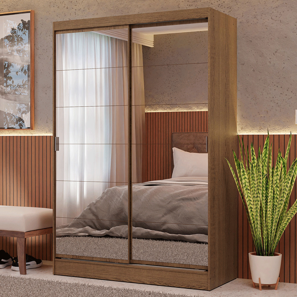 Closet Max 2 Puertas Corredizas con Espejos Marrón 183 cm x 119 cm x 54 cm