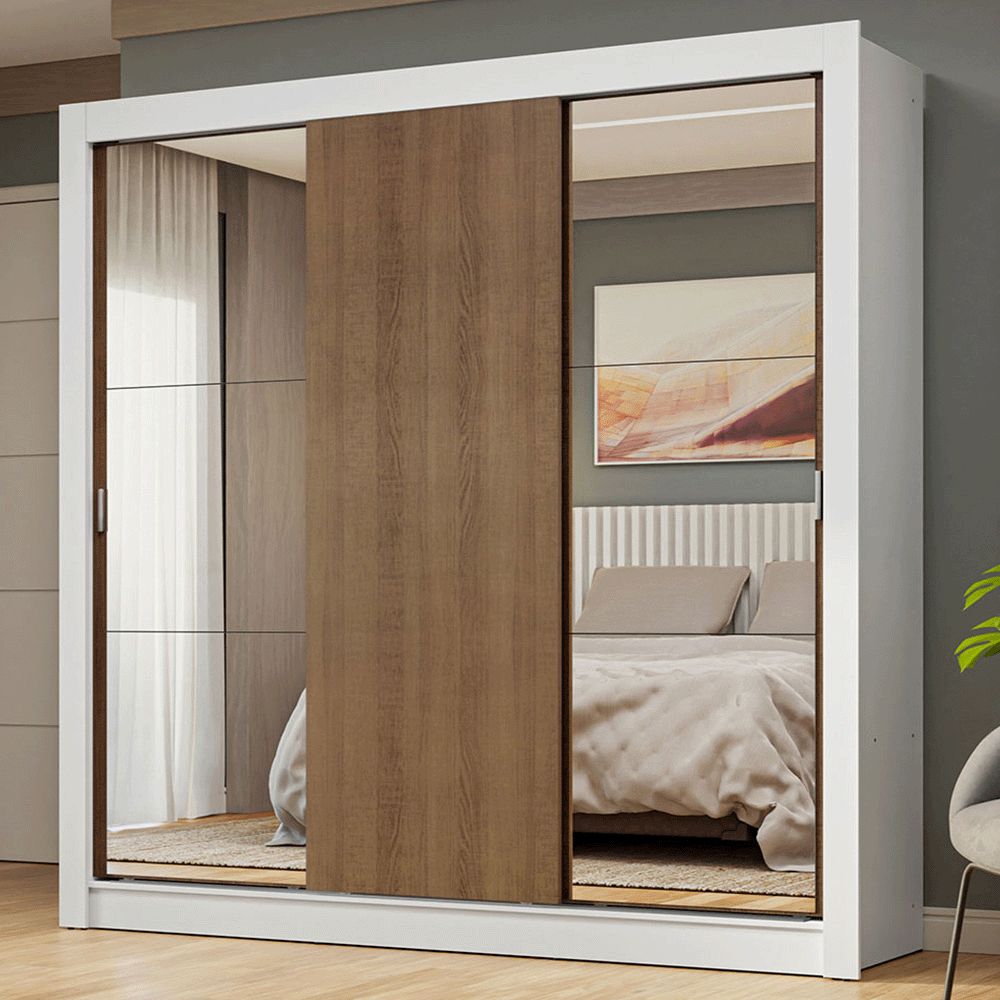 Clóset Nobre 3 Puertas Corredizas 2 Espejos Blanco/Marrón 205 cm x 170 cm x 51 cm