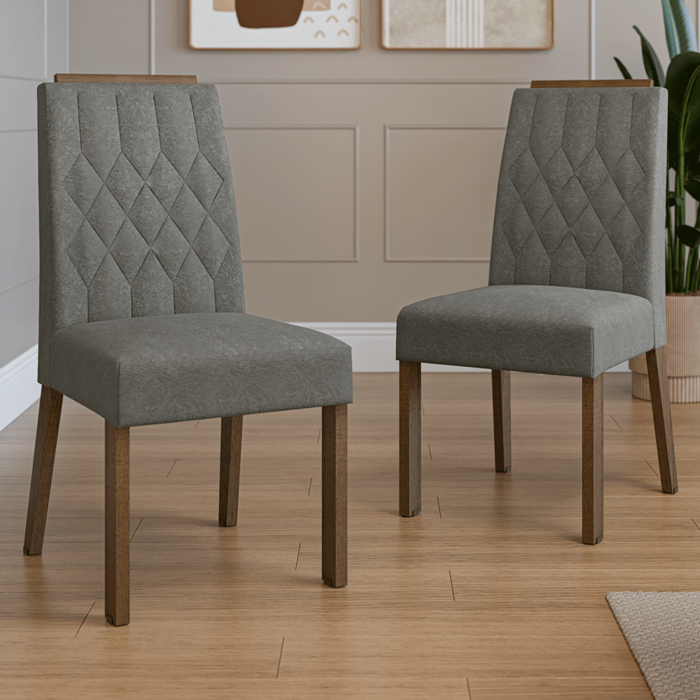 Kit 2 Sillas de Comedor Madesa 4256 Silver con Borde Superior MarrónPlateado