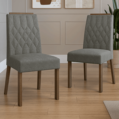 Kit 2 Sillas de Comedor Madesa 4256 Silver con Borde Superior MarrónPlateado