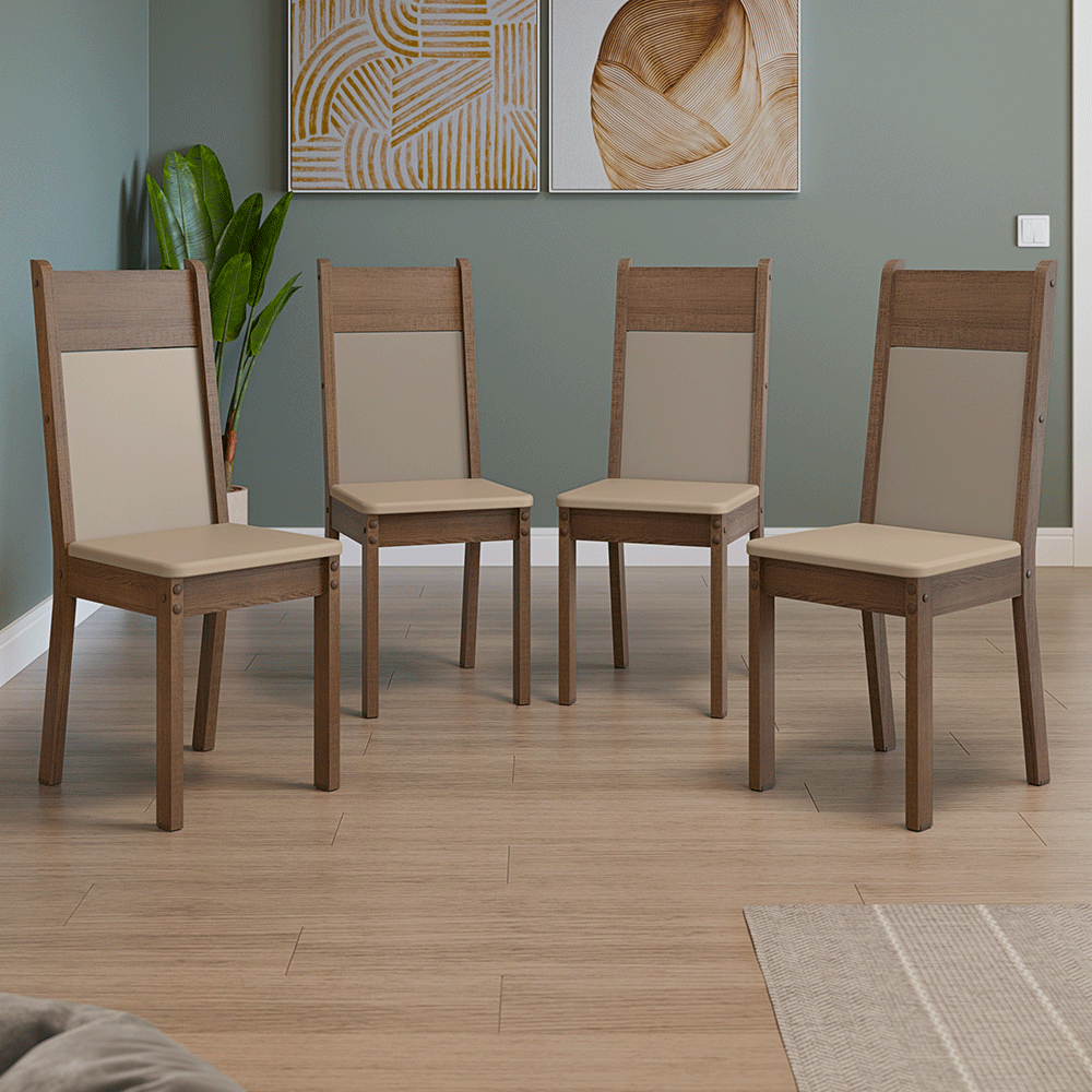 Kit de 4 Sillas de Comedor 4280 Marrón/Crema/Beige Madesa