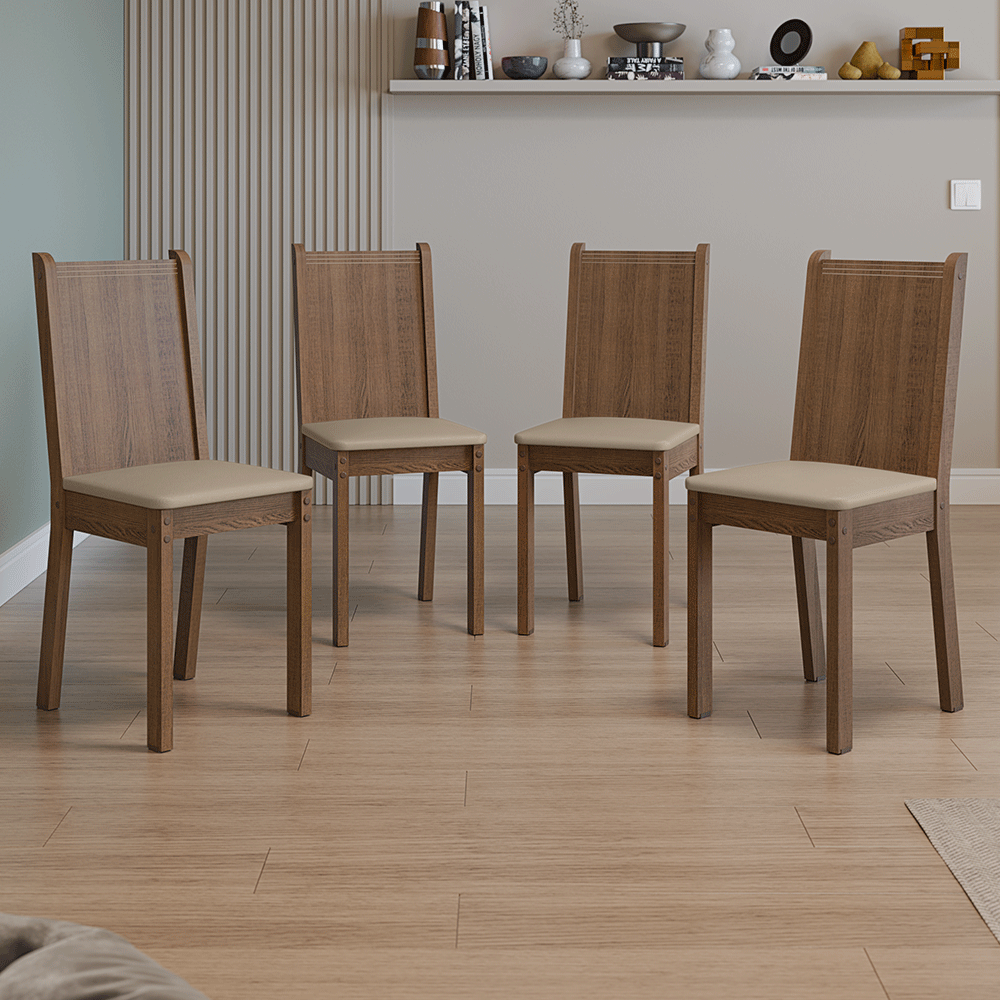 Kit de 4 Sillas de Comedor 4290 Marrón/Beige Madesa
