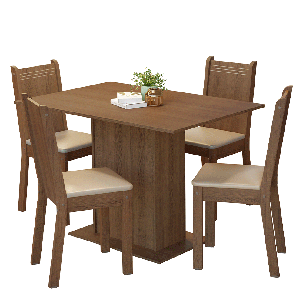 Juego de Comedor Tina con 4 Sillas Marrón/Beige