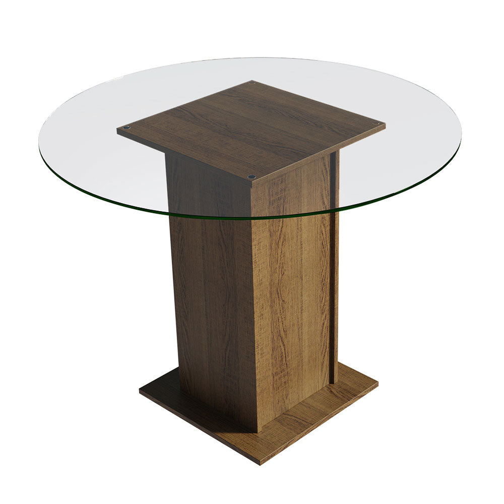 Mesa de Comedor con Encimera Redonda de Cristal Marrón Madesa