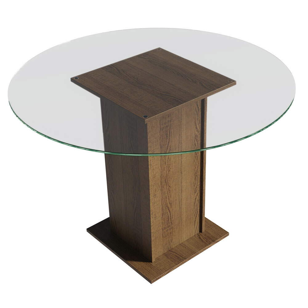 Mesa de Comedor con Encimera Redonda de Cristal Marrón