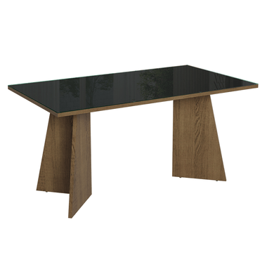 Mesa de Comedor Rectangular 6 Puestos con Tablero de Madera y Cristal MarrónNegro