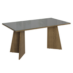 Mesa de Comedor Rectangular 6 Puestos con Tablero de Madera y Cristal MarrónGris